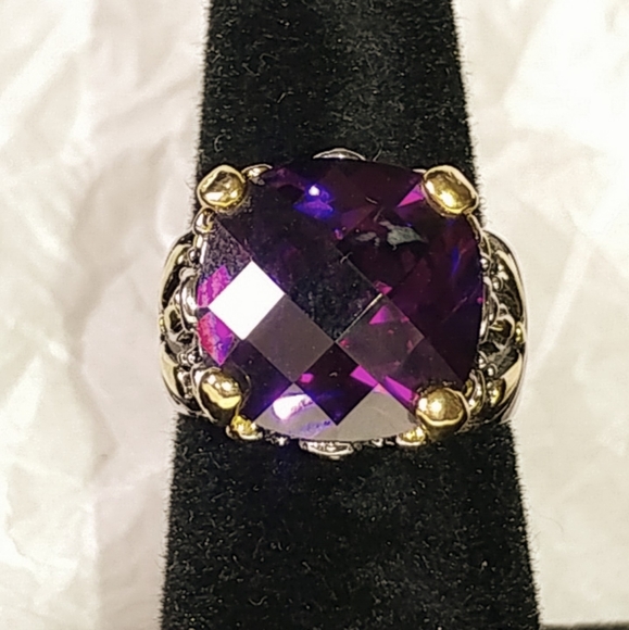 PURPLE STONE RING - FANCY TWO-TONE SETTING - Picture 2 of 6